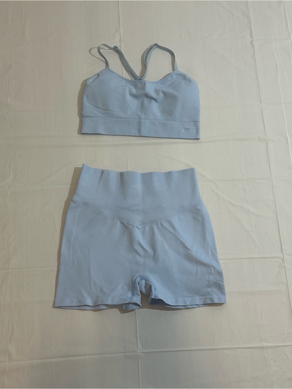 PINK Victoria's Secret Light Blue Seamless Sports Bra & High-Waist Shorts Set